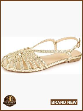 Braided Flat Sandals with Memory Foam Insole Strappy Slingback Summer Walking